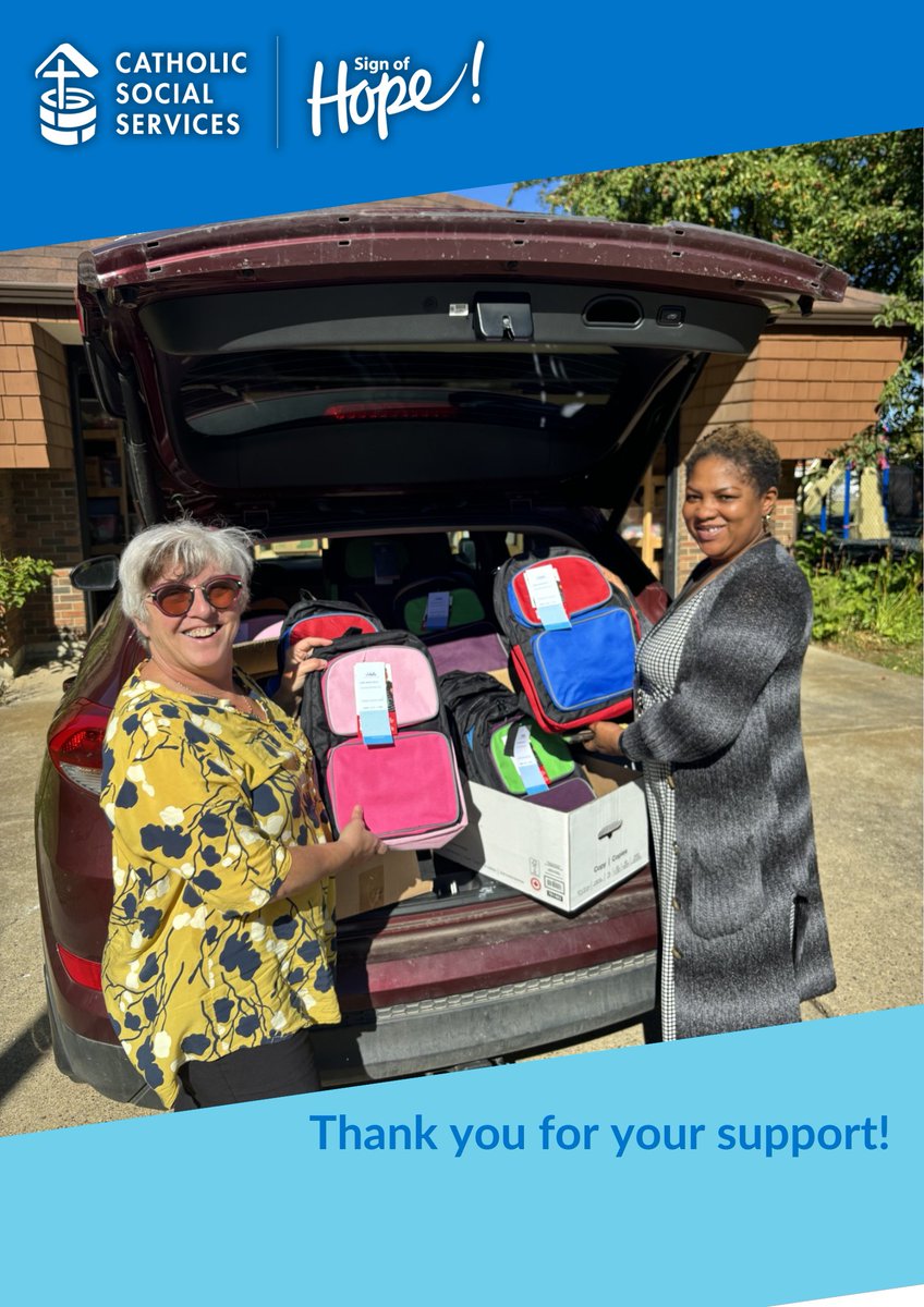 cssalberta's tweet photo. Darlene Bushewsky (left) recently delivered 75 backpacks stocked with school supplies for kids at Lurana and La Salle women's shelters. The donation was made by Na'amat Canada Edmonton through its School Supplies for Kids program. Thank you for your support! #cssalberta https://t.co/KTssZJ6iAz