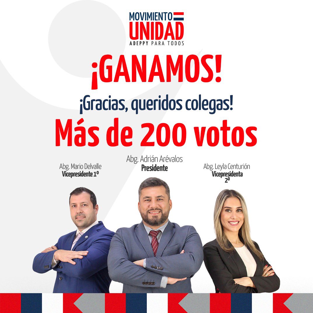 Muchas gracias a todos los colegas por la confianza, la Defensa Pública está más unida que nunca, es la victoria de todas y todos!! Prometemos honrar la representación ante la Adeppy <a href="/Hadriannus007/">Adrián Arévalos</a> <a href="/Mario85luis/">Mario Luis Delvalle</a> <a href="/e_velazquez84/">Eduardo Velázquez</a> <a href="/munoz_carman/">Martin Muñoz Carman</a>