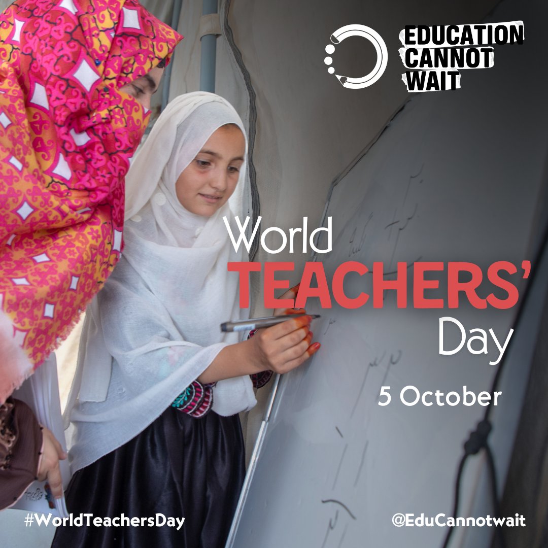 On this #WorldTeachersDay, #ECW celebrates +thanks educators around the🌎–incl those in emergencies &amp; crisis settings–who dedicate their lives to teaching, inspiring+empowering girls &amp; boys to reach their full potential &amp; make their dreams a reality!

#222MillionDreams✨📚<a href="/UNESCO/">UNESCO 🏛️ #Education #Sciences #Culture 🇺🇳</a>