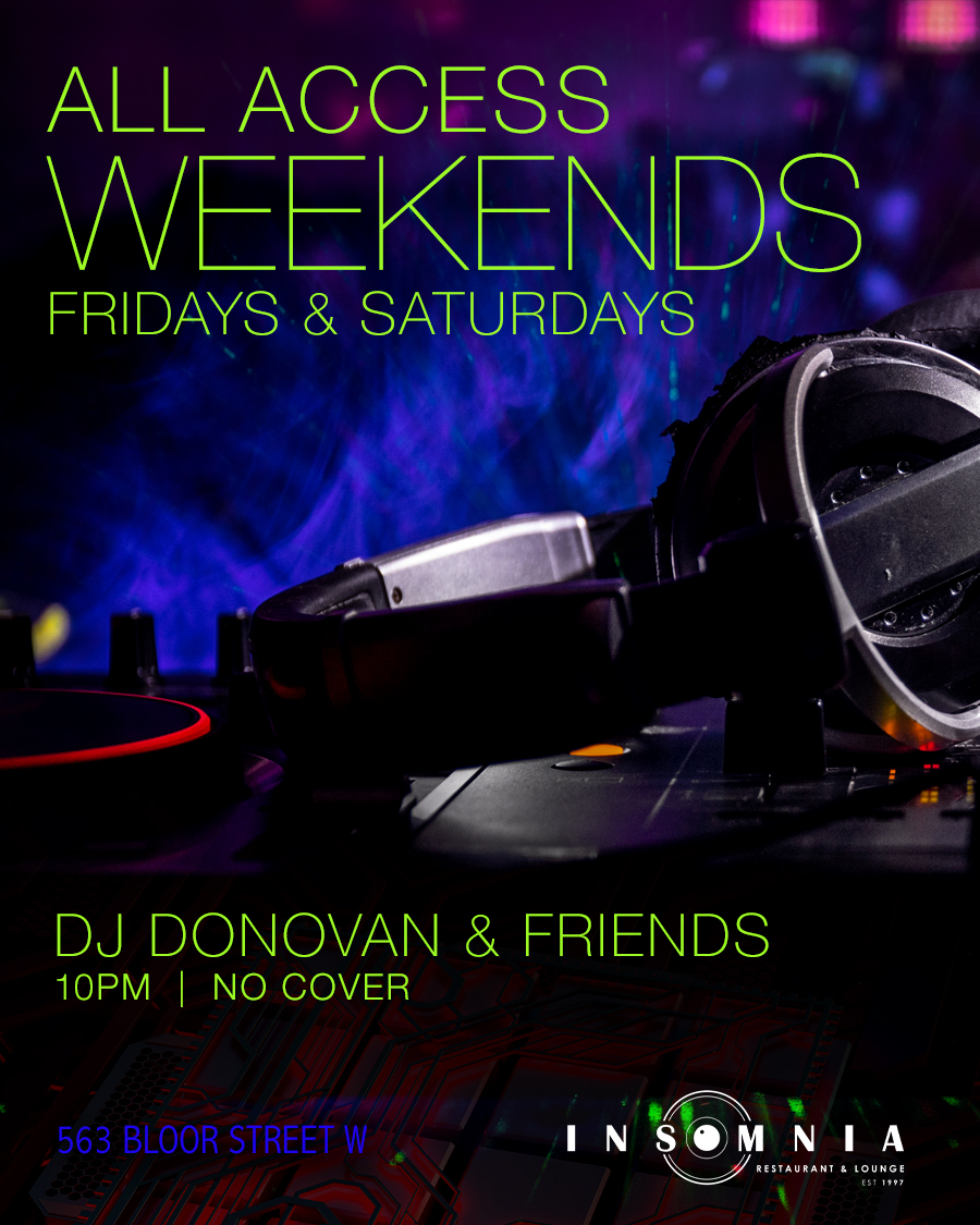 insomniatoronto's tweet image. All Access Weekends at @Insomniatoronto Restaurant &amp;amp; Lounge, on Bloor W. Fridays and Saturdays 10pm, join DJ Donovan &amp;amp; Friends grooving to everyone's faves. No cover. Amazing food til late.

Info: insomniarestaurant.com
#torontonightlife #bloorwest #torontoparty