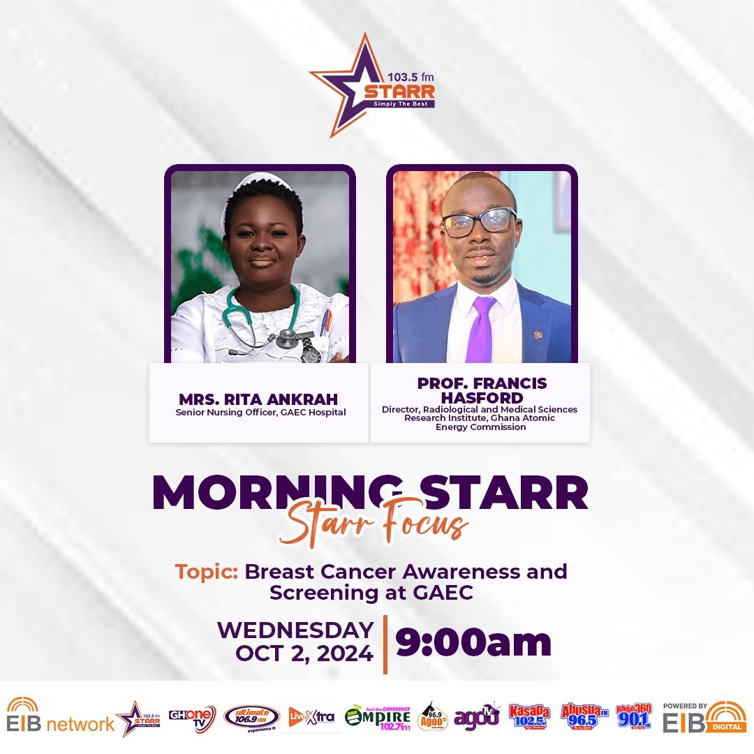 Francis Hasford (@haspee1) on Twitter photo Was an engaging interaction, discussing breast cancer on STARR 103.5 FM.
Uniting our Voices and Taking Action Against Cancer
<a href="/ramsriGAEC/">Radiological and Medical Sciences Research Inst.</a> <a href="/GAECGH/">Ghana Atomic Energy Commission</a> Was an engaging interaction, discussing breast cancer on STARR 103.5 FM.
Uniting our Voices and Taking Action Against Cancer
<a href="/ramsriGAEC/">Radiological and Medical Sciences Research Inst.</a> <a href="/GAECGH/">Ghana Atomic Energy Commission</a>