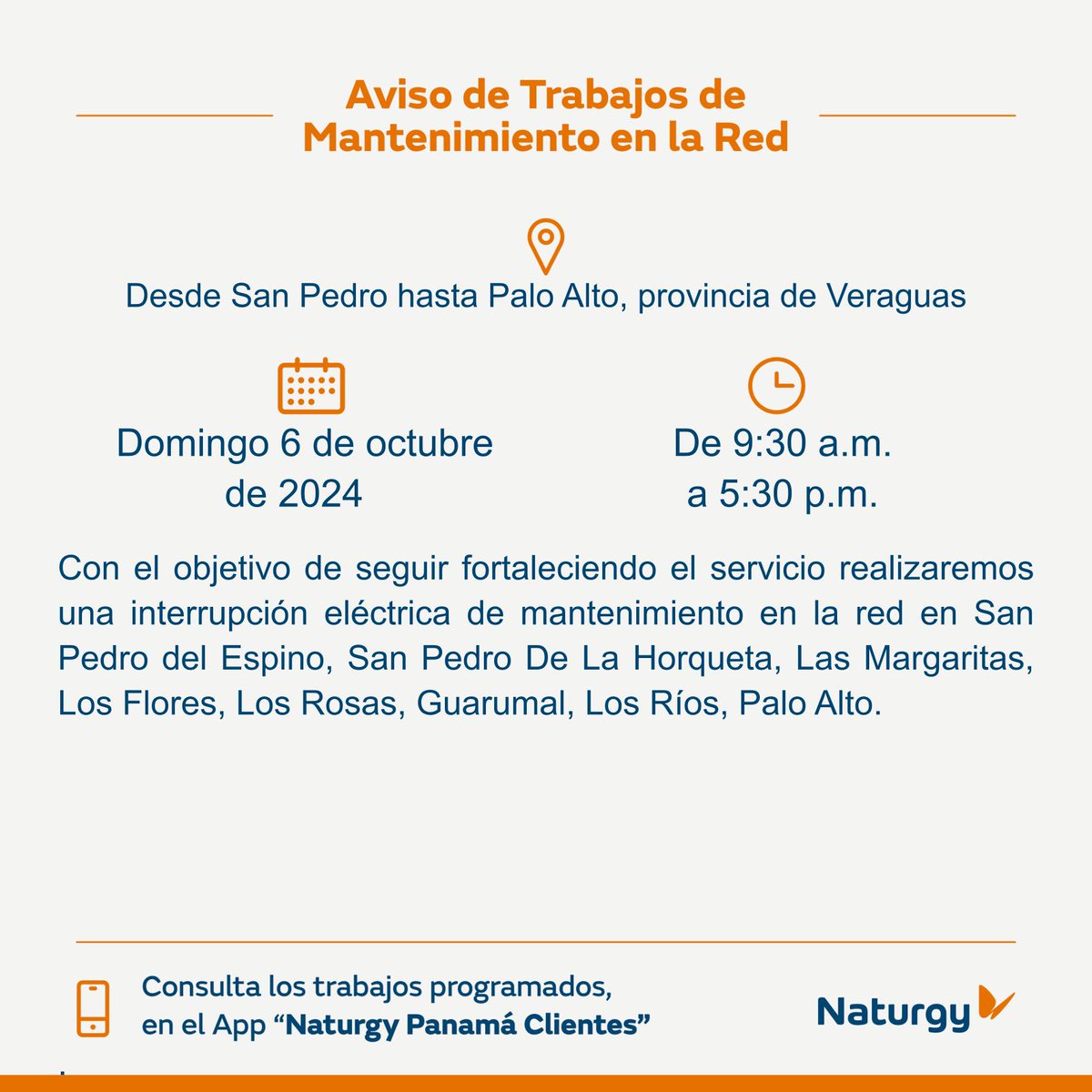 #ProvinciadeVeraguas Informamos a nuestros clientes que los trabajos de mantenimiento en la red desde San Pedro hasta Palo Alto, provincia de Veraguas, han sido cancelados. <a href="/LaVozDeVeraguas/">La Voz De Veraguas</a> <a href="/Veraguas09/">Veraguas Panamá</a> <a href="/SantiagoSty/">Santiago, Veraguas™</a> <a href="/VeraguasC_9/">Veraguas</a>