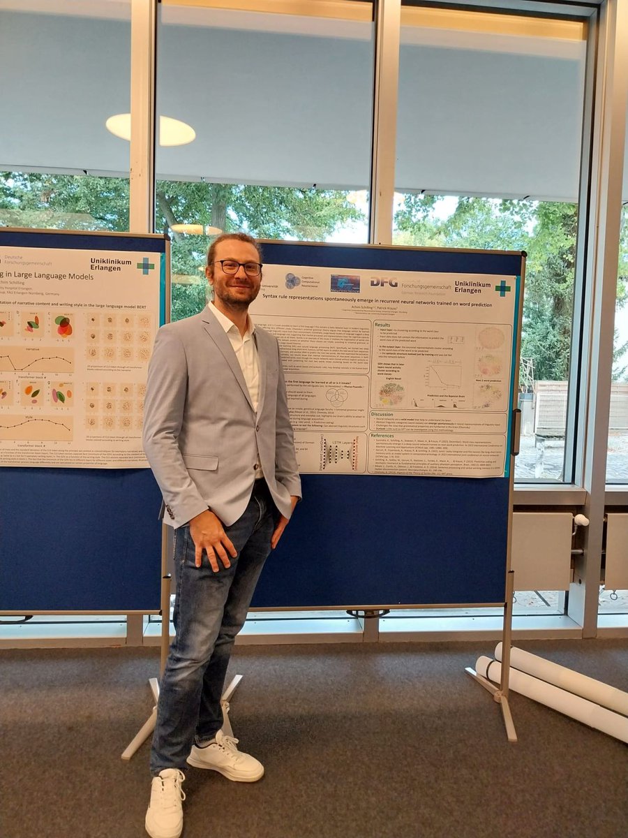 Patrick Krauss (@krauss_pk) on Twitter photo Excited to see Achim Schilling present our latest work at #ESLP2024 on #syntax #processing in #LSTM networks! We showed how #AI #neuralnetworks can model #grammar processing in the #brain, bridging #Neuroscience and #ConstructionGrammar theories. <a href="/maier_ak/">Andreas K. Maier</a> <a href="/UniFAU/">FAU Erlangen-Nbg</a> <a href="/bll_berlin/">Brain Language Lab</a> Excited to see Achim Schilling present our latest work at #ESLP2024 on #syntax #processing in #LSTM networks! We showed how #AI #neuralnetworks can model #grammar processing in the #brain, bridging #Neuroscience and #ConstructionGrammar theories. <a href="/maier_ak/">Andreas K. Maier</a> <a href="/UniFAU/">FAU Erlangen-Nbg</a> <a href="/bll_berlin/">Brain Language Lab</a>