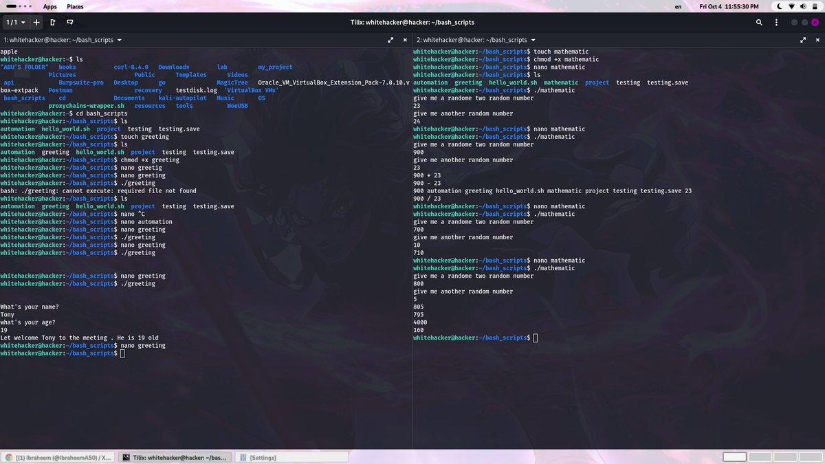 IbraheemA50's tweet image. Day 3⃣ of #30daysofbashscripting
Today, I worked on improving my bash scripting skills by learning how to do basic math and make my scripts ask questions.