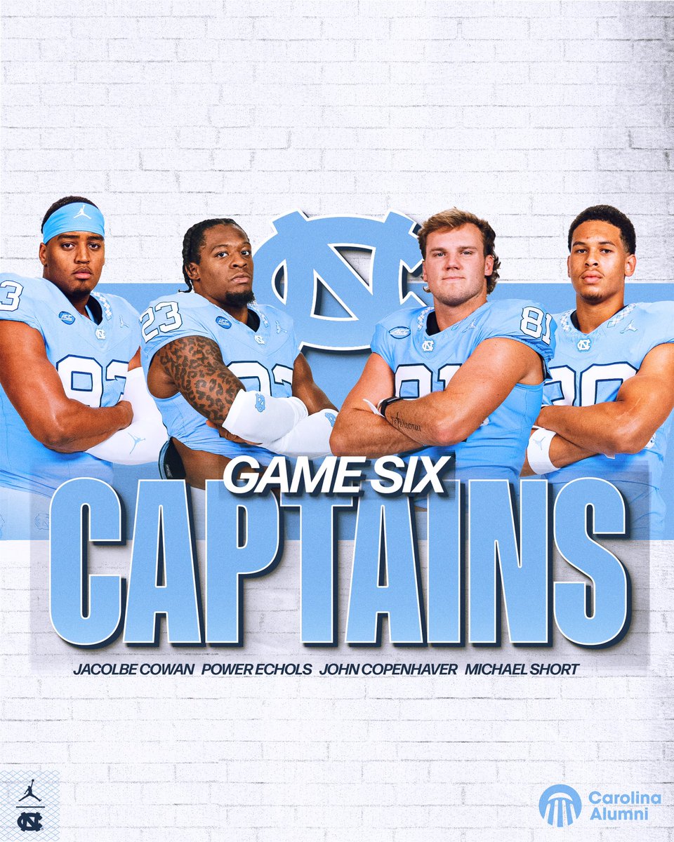 Carolina Football (@uncfootball) on Twitter photo Your Captains for Saturday π«‘
<a href="/JacolbeC12/">Jacolbe Cowan</a>
<a href="/PowerEchols/">Power Echols</a>
<a href="/CopenhaverJohnn/">John Copenhaver</a>
<a href="/michaelshort167/">Michael Short</a>
<a href="/carolina_alumni/">Carolina Alumni</a>
#CarolinaFootball π #UNCommon Your Captains for Saturday π«‘
<a href="/JacolbeC12/">Jacolbe Cowan</a>
<a href="/PowerEchols/">Power Echols</a>
<a href="/CopenhaverJohnn/">John Copenhaver</a>
<a href="/michaelshort167/">Michael Short</a>
<a href="/carolina_alumni/">Carolina Alumni</a>
#CarolinaFootball π #UNCommon