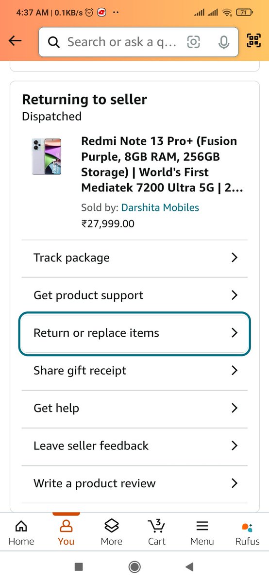 DEVENDRABAGHEL9's tweet photo. Even currently showing in app right now..!! 
Return or replace item.
Mai aur wait nahi kar skta please mujhe mera product delivery karo.
@amazonIN 
@JeffBezos sir help me https://t.co/MtPaBfj2v8
