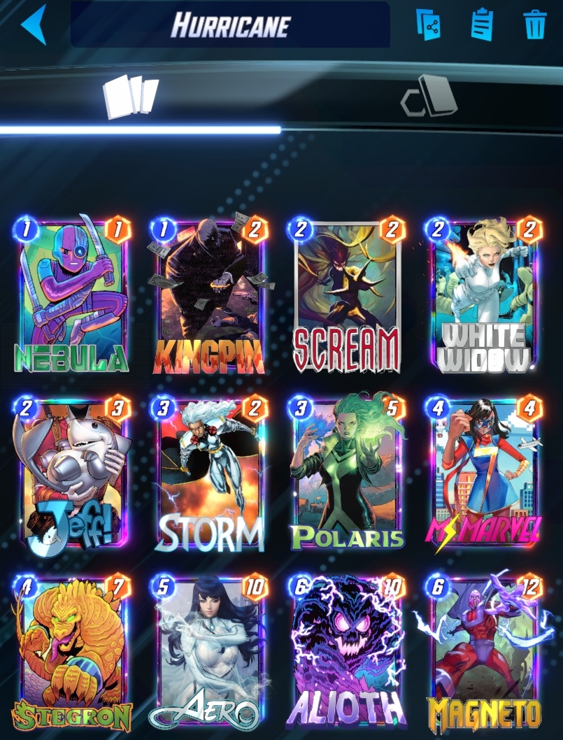 MegaMogwai's tweet image. My take on Scream! Took an approach in which we don't just die if we don't draw her!

Enemy movers work really well with the Flood Lockdown tactic while also acting as tech cards in many scenarios!

Magneto/Alioth end game is LEGIT here.