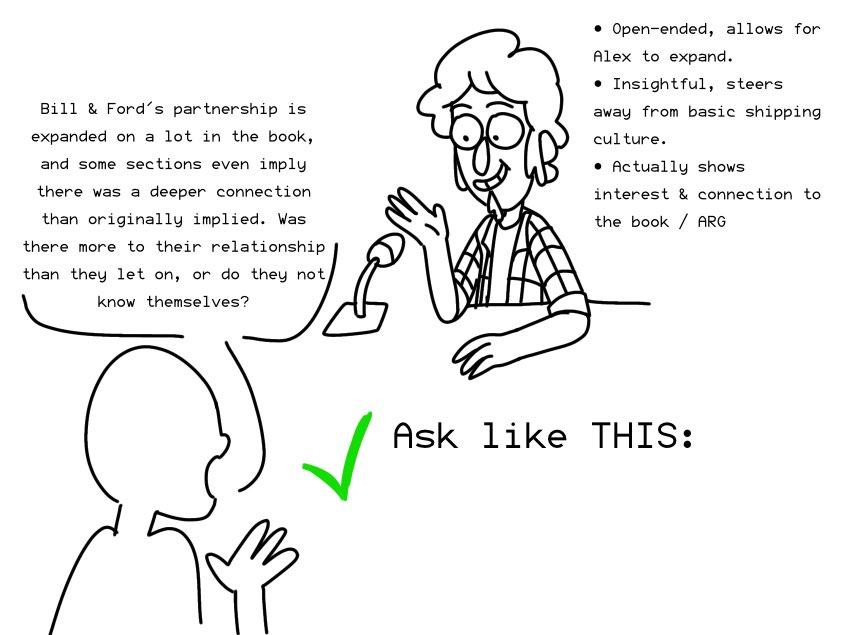 sprinklefluffs's tweet photo. While shipping questions are annoying at panels, there is a good way to go about it, without making it awkward and annoying. 

So, since the inevitable WILL happen, at least do it right! (I'm begging you.)

#GravityFalls #BookofBill https://t.co/HO4DX4mHTe