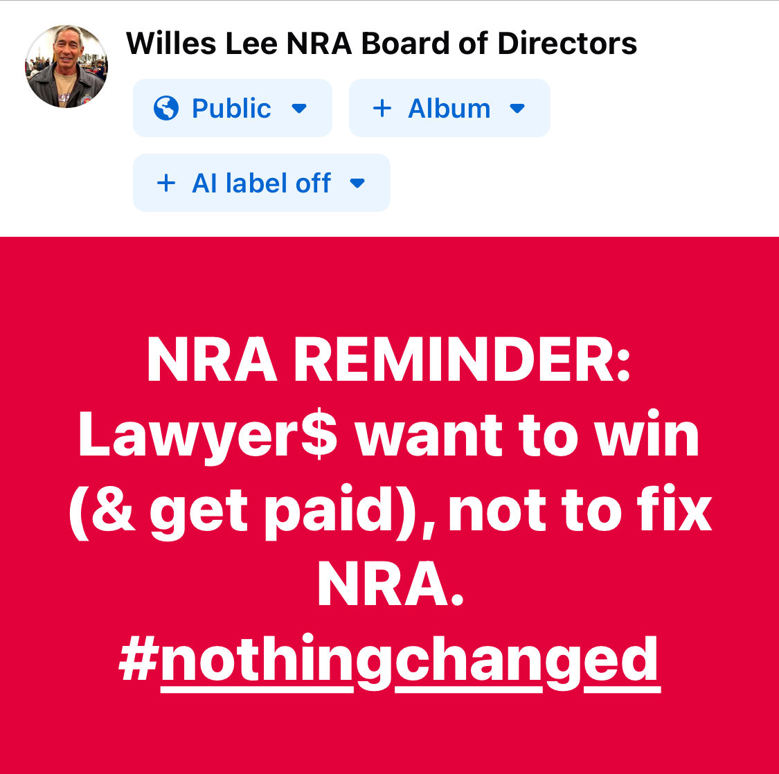 WillesLee's tweet image. Friday’s Forget-Me-Not

Delay, appeal, stall. NYAG v NRA drags thru October, probably to November as NRA’s democrat lawyer$ ‘negotiate’ to keep the ‘old guard’ status quo. Lawyer$ get $$MM, we lose elections.
#chaching #cabalplan