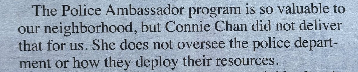 stopcrimeaction's tweet photo. .@MarjanPhilhour spent $300,000 blaming Connie for public safety but now in her candidate statement in the Richmond Review, admits Connie Chan does not oversee the police department or how they deploy their resources. https://t.co/hJM49DhJGE