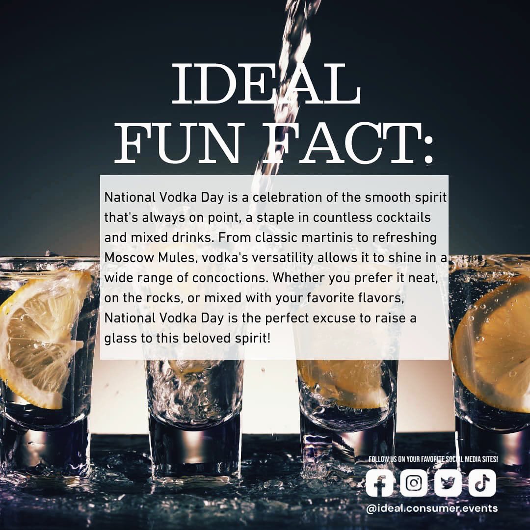 IdealEvents2016's tweet photo. 🍸 #NationalVodkaDay is here!
Time to celebrate the versatility and smooth taste of this beloved spirit. 🍹 Whether you enjoy it neat, on the rocks, or in a cocktail, #vodka is a classic choice for any occasion. ✨
#IdealConsumerEvents #vodkaday #IDEAL 💙💙💙 https://t.co/l47mFt0uUC
