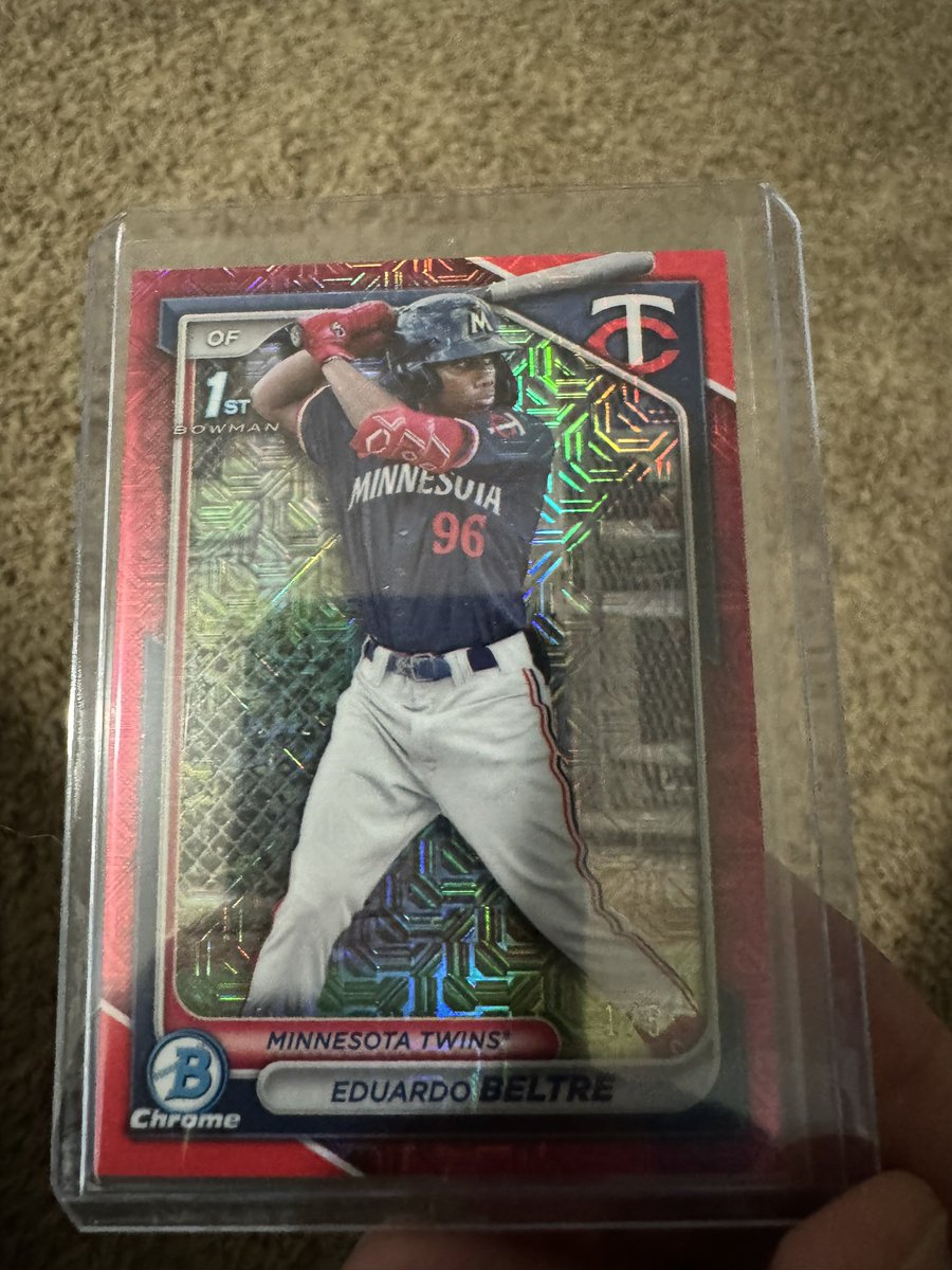 ndbale's tweet photo. @ricanking6 Haven’t bought a box of cards in a while, but this feels like a big one.  2024 Bowman Chrome Eduardo Beltre red refractor 1/5.  Any idea on value?  Thanks https://t.co/EXZY0XV2IB