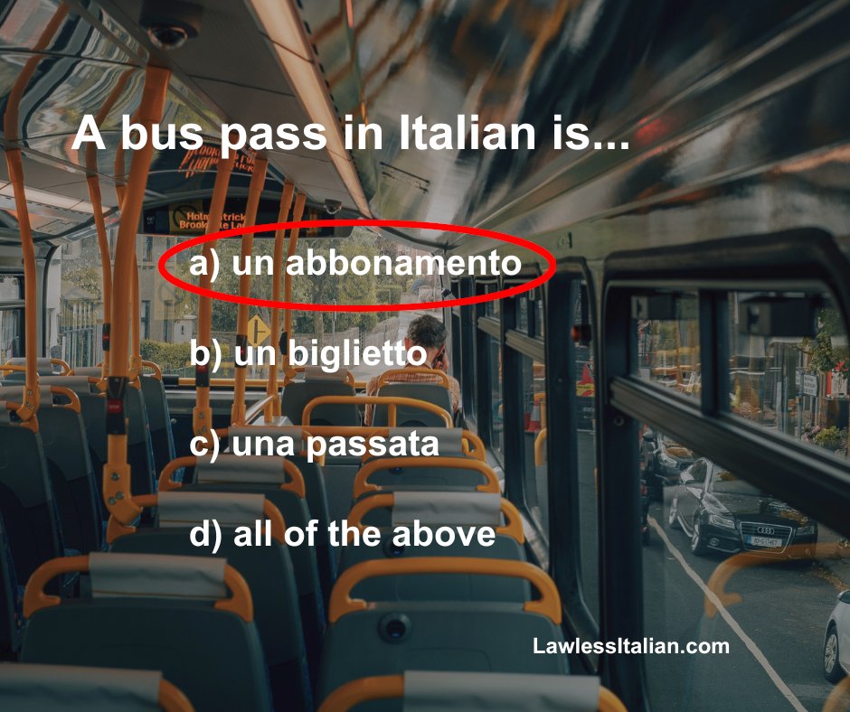 Biglietto is a ticket whereas a pass could signify day, week or month-long access.

And passata? The only thing it has in common with a bus is if you're carrying some on it. It's strained, pureed tomatoes for pasta sauces.

More #Italian bus vocab: lawl.es/it-bus