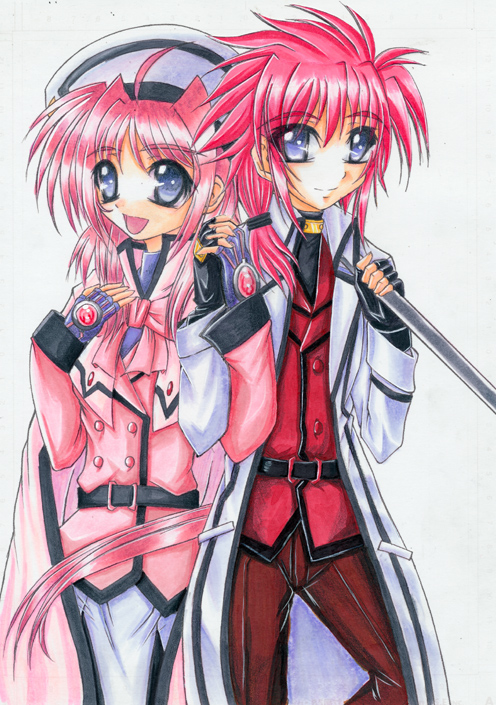 昔描いた古のアナログイラストがHDDから発掘されたのでまたまた掲載。エリxキャロ、例の未完コピー本の表紙でした。この時は、先にアナログで試しに塗ってみて雰囲気を掴んでから、CGで塗るって言う謎のやり方してたなぁ……。(今はもうやってない)はやてちゃんのきわどいBJ姿もなんか描いてたぽい 