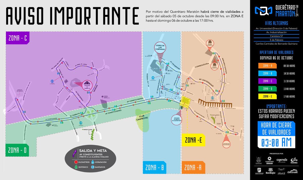 malavidaqro's tweet photo. #Querétaro | Amigos y amigas recuerden que desde esta sábado 05  y hasta el domingo 06 de octubre, habrá cortes de circulación derivado del #QuerétaroMaratón, aquí les dejamos las  infografías completas. https://t.co/47CMpUkHYe