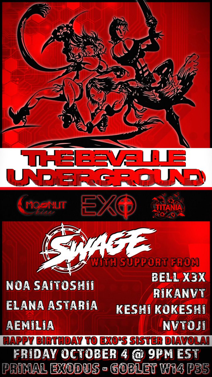SWAGEsound's tweet image. FIRST FRIDAYS YALL YOU KNOW WHAT THAT MEANS! 

The Bevelle Underground opens up at 9pm EST! Mad hyped to party for spooky season at tbu with @AemiliaSatella @noasaitoshii @elanaastar
Keshi, Rikan, Toji, and Bell3x DJ Debut and our friends from @moonlitkissclub @ExoAeterna  and…