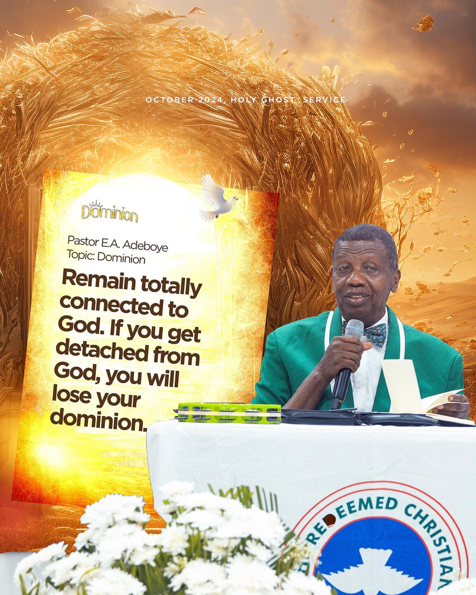 Remain totally connected to God. If you get detached from God, you will lose your dominion.

October 2024 Holy Ghost Service 
#Dominion