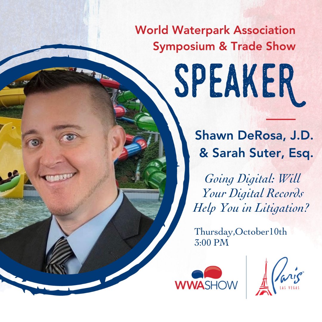 Thrilled to be speaking at the WWA Symposium in Las Vegas! Join me and attorney Sarah K. Suter, an experienced litigator familiar with waterpark litigation, on October 10th for our session Going Digital: Will Your Digital Records Help You in Litigation?  #WWA2024