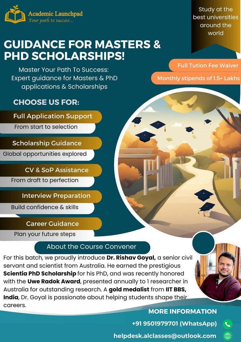 Glad to share that I am partnering with The Academic Launchpad to help Masters and PhD students with admissions and scholarship process.

If you are a student looking for opportunities or know someone who is, feel free to reach out to the AL team or reach directly to me via dm.