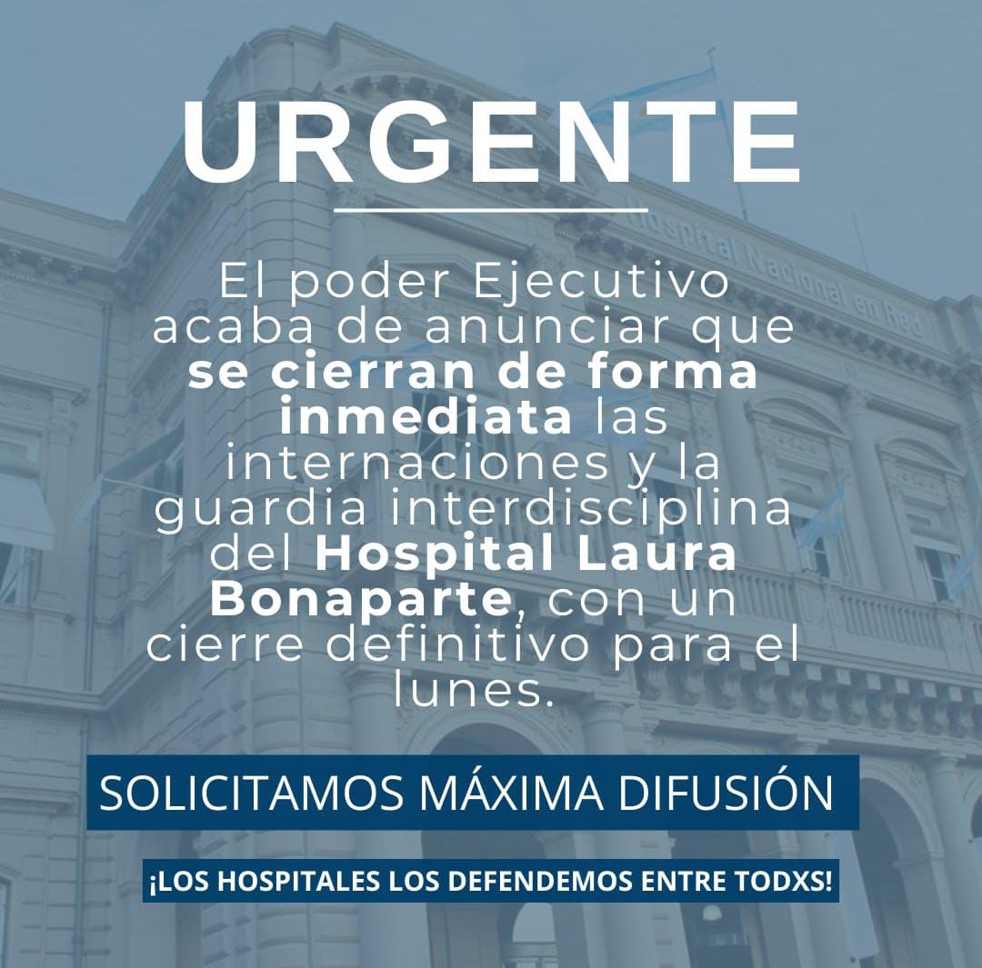 paisajeante's tweet photo. No al cierre del Hospital Laura Bonaparte.
Al contrario, debe ampliarse su capacidad de actuación específica. 💔 https://t.co/Nv5evh5YkK