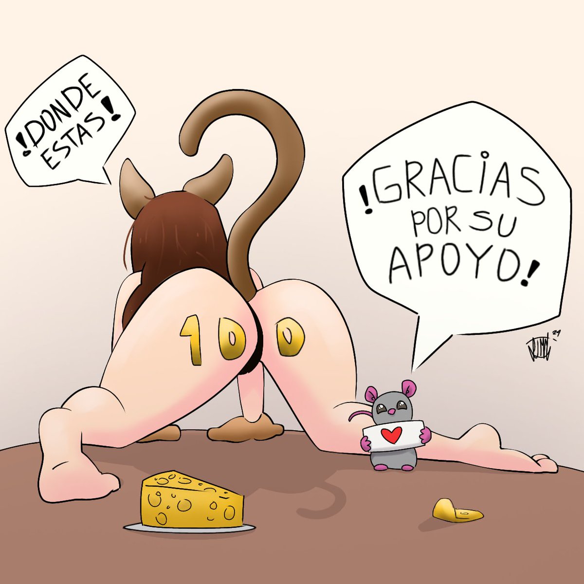 COOWAART's tweet photo. thank you very much for all your support we are now 100 💯🎉 in gratitude I drew a kitten hunting a mouse 🐀🧀 #art #dibujo #drawing #digitalart #nsfwtwtًً  #illustration https://t.co/xoUW0QVoQE