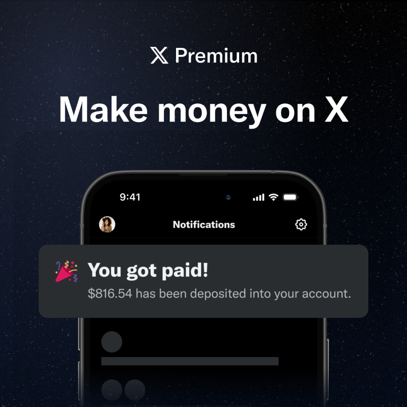premium's tweet photo. Enjoy posting on X?

Subscribe to Premium to join our revenue share program.