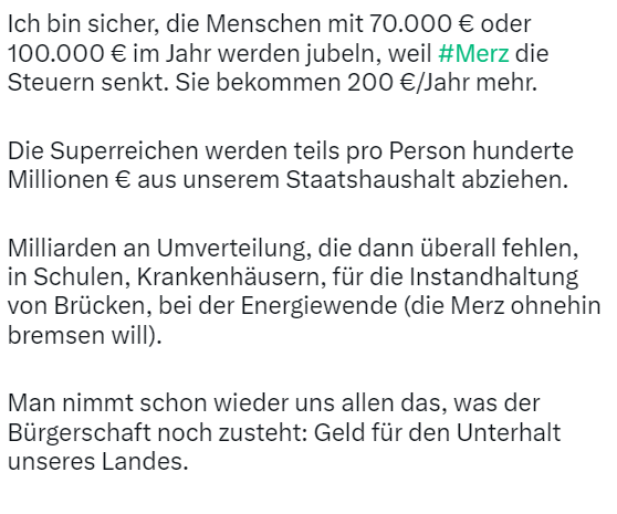 Climate_Inform's tweet photo. Wer #Merz wählt, der gibt ihm einen #Freibrief, um uns Geld wegzunehmen, damit er es nach oben umverteilen kann. 

90 % bekommen Krümel, 9 % etwas und die obersten 1 % werden vergoldet.

Der Bürgerschaft wird Staatsvermögen weggenommen, das Geld, das unseren Staat finanziert.