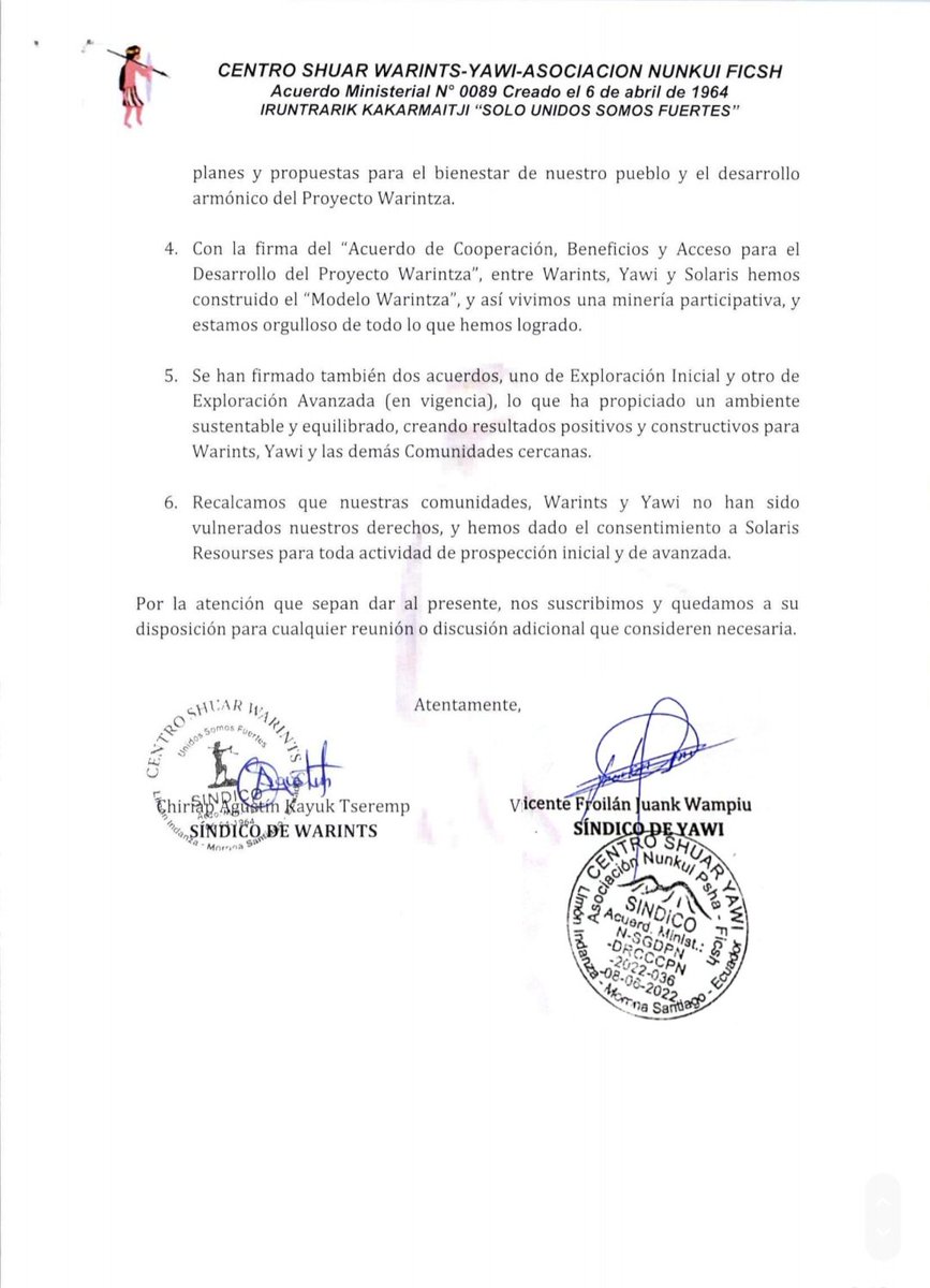 📌Por medio del presente, les informamos que hemos compartido la carta de pronunciamiento emitida por nuestras autoridades.

#WarintsyYawi #SomostierraDePaz
#SomosFuturo