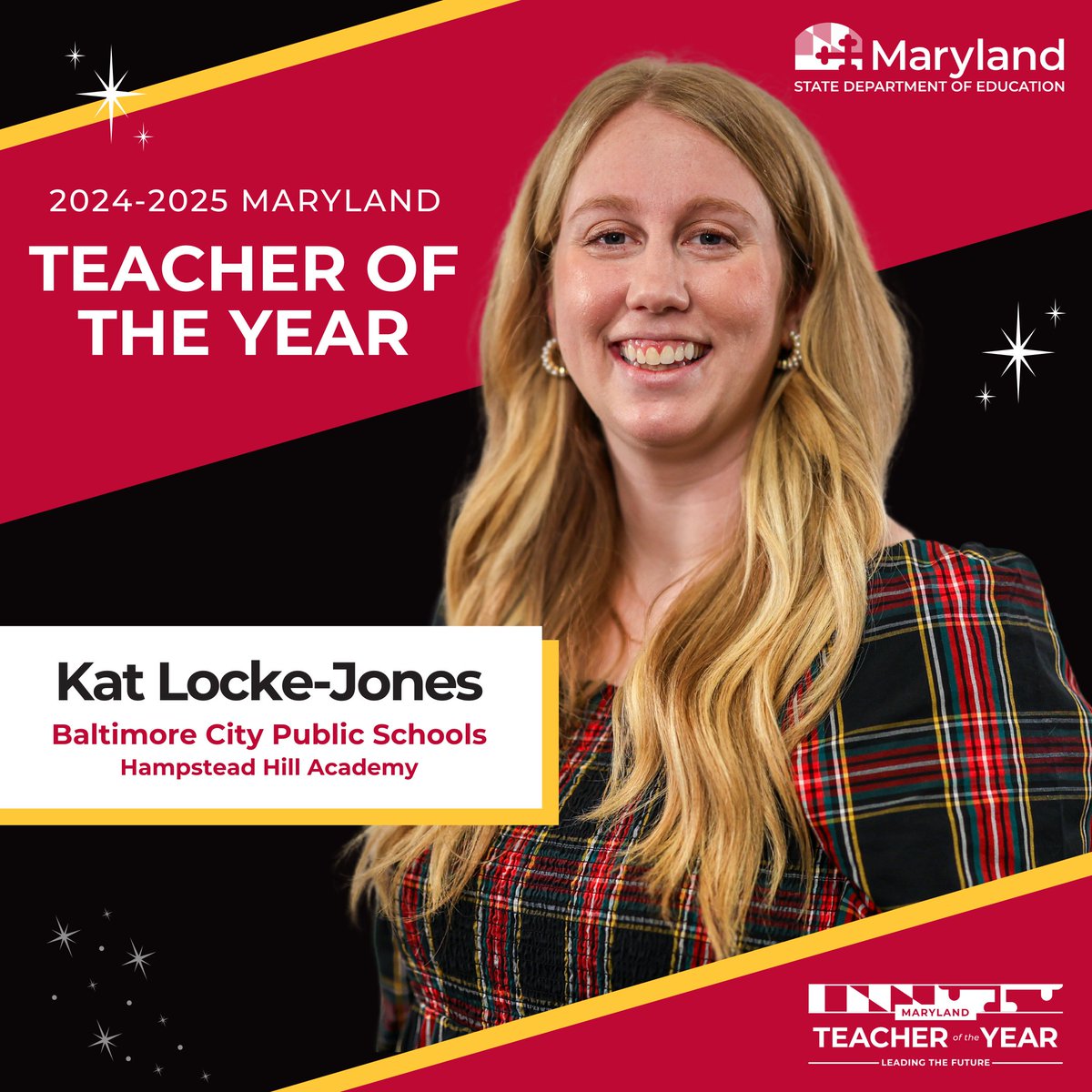 Maryland State Department of Education (@mdpublicschools) on Twitter photo News Release: Kat Locke-Jones, an English language arts teacher at Hampstead Hill Academy in <a href="/BaltCitySchools/">Baltimore City Public Schools</a>, has been named the 2025 Maryland Teacher of the Year.
Learn more: news.maryland.gov/msde/2025-teac…
#MDTOY25 #MDTeacheroftheYear News Release: Kat Locke-Jones, an English language arts teacher at Hampstead Hill Academy in <a href="/BaltCitySchools/">Baltimore City Public Schools</a>, has been named the 2025 Maryland Teacher of the Year.
Learn more: news.maryland.gov/msde/2025-teac…
#MDTOY25 #MDTeacheroftheYear