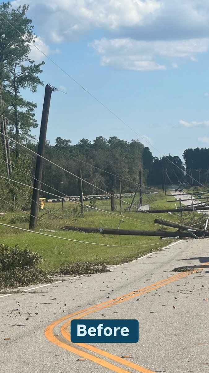 GeorgiaPower's tweet image. Pictured here is the damage caused by Hurricane Helene to a transmission line and the same line after our crews completed work. In many parts of the state, damage to our transmission lines caused us to have to rebuild the grid instead of restore it. 

Our crews will continue to…