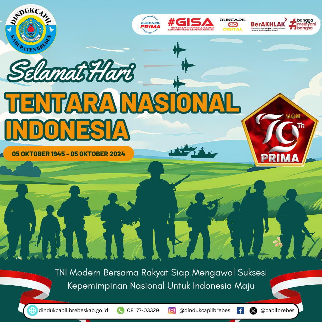 Dirgahayu TNI ke-79! Semoga terus menjadi pilar teguh dalam menjaga persatuan dan kedaulatan NKRI.

#huttni #huttni79 #brebes #DukcapilPrima #dukcapilmelayanimasyarakat
