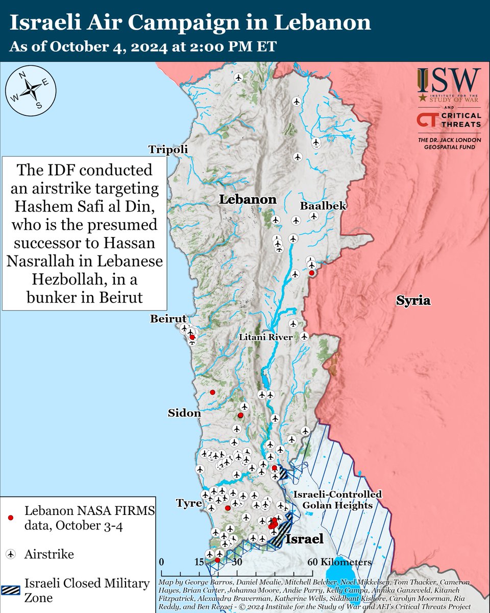 TheStudyofWar's tweet photo. NEW: The Israel Defense Forces conducted an airstrike on an underground bunker in Beirut on October 3. The airstrike targeted a meeting of senior Hezbollah officials, including the presumed successor to Hassan Nasrallah, Safi ed Din.