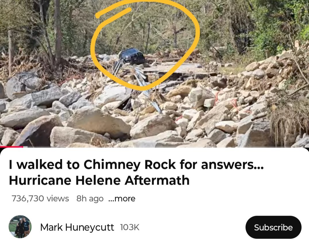 charliebayer8's tweet image. I hope the rolled down window means he got out or no one was in it at all when the floods hit. 😳 Mark Huneycutt's videos are incredible. #NorthCarolina #ChimneyRock