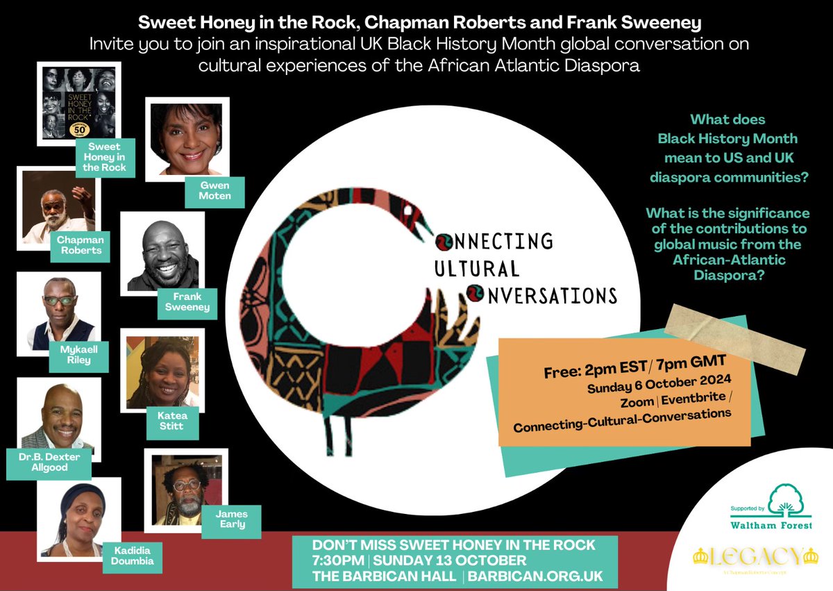 Sweet Honey in the Rock will be traveling to great Britain for two concerts: Cardiff, Wales on October 12 and London, England on October 13.

Join us on October 6, 2024 at 2 PM EST/7 PM GMT for a lively and informative conversation about Black History Month. (Link Coming Soon)