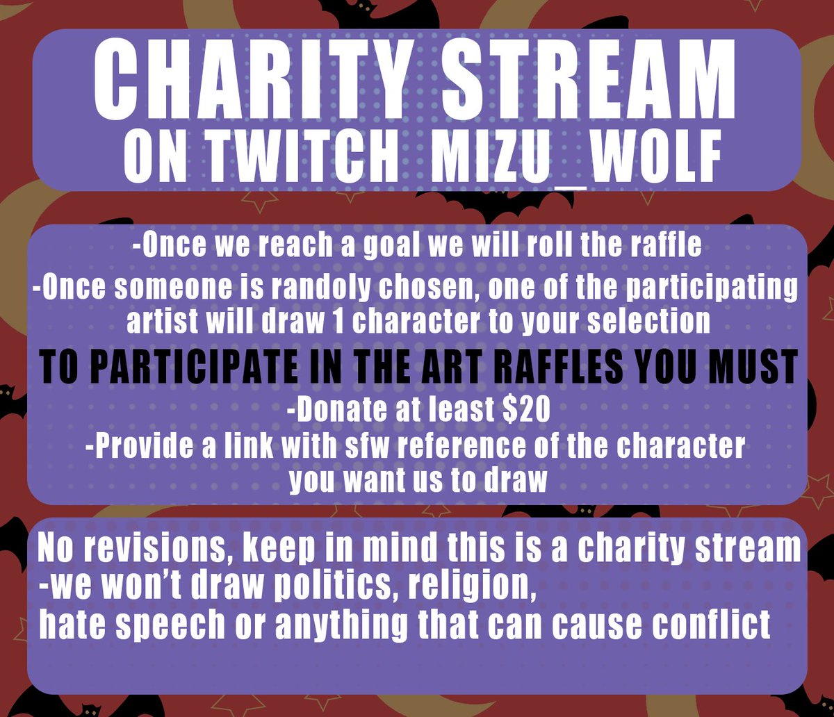 CHARITY STREAM/ART RAFFLE Part II on Twitch
October 5th and October 6th