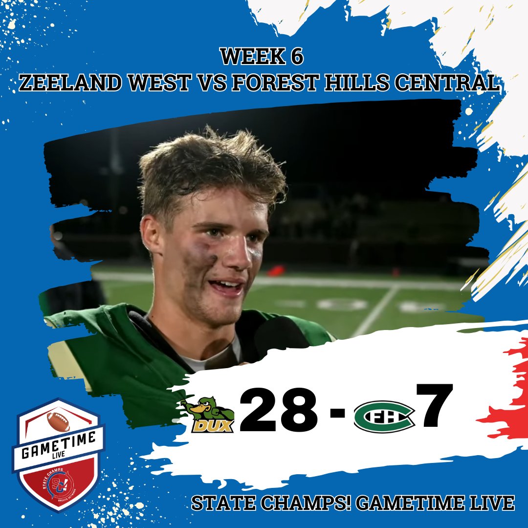 FINAL FROM THE WEST SIDE!

ZEELAND WEST: 28

FOREST HILLS CENTRAL: 7

Keaton Hendricks with two touchdowns and the Dux get their revenge from last year!