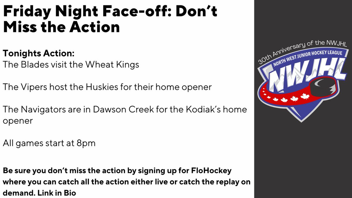 It's an exciting night in the NWJHL as the Vipers &amp; Kodiaks host their home openers tonight
Games start at 8PM
Don't miss the action, Catch it live or on-demand at FloHockey
Signup Now: flosports.link/3QH3qZp