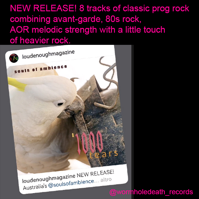 soulsofambience's tweet photo. NEW RELEASE!
Australia's @soulsofambience release debut album A 1000 TEARS - 8 tracks of classic prog rock combining avant-garde, 80s rock, AOR melodic strength with a little touch of heavier rock.
#Soulsofambience #wormholedeath_records  #ProgressiveRock  #ProgRock #hardrock https://t.co/byJ8xgM1UL
