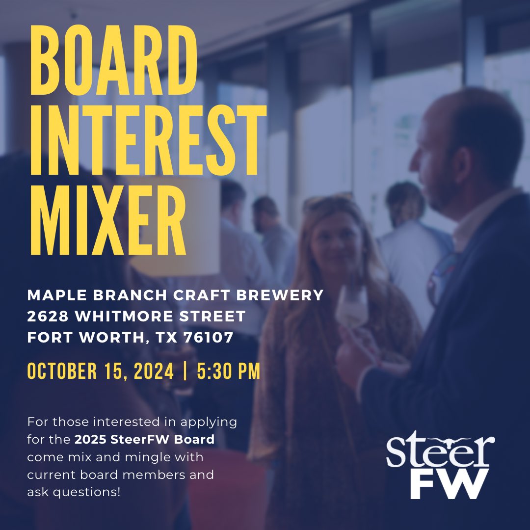 SteerFW's tweet photo. We have several spots opening for board of directors and committee leads. 

Join us at our happy hour 10/15

📋 Board of Directors Application: https://t.co/6ubc9d0o8L

📋 Committee Leads Application: https://t.co/GqPGSWKLtj https://t.co/MLmRfO2ArV