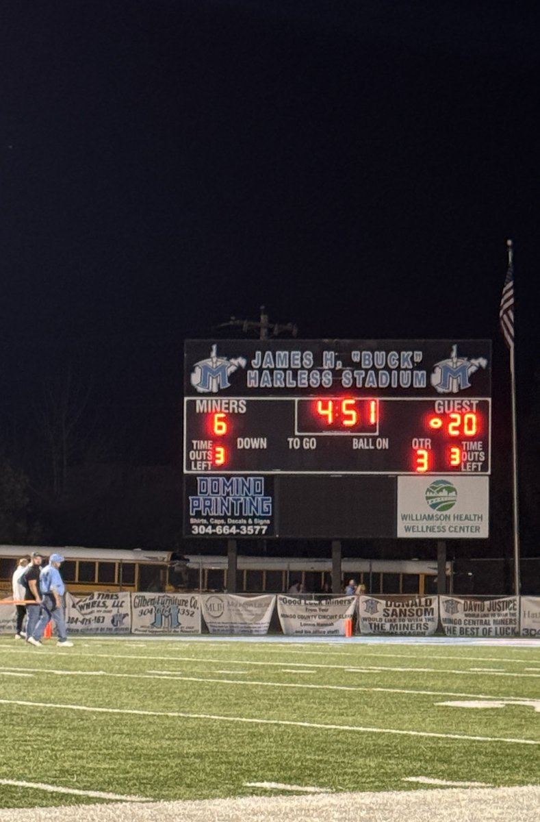 With 4:51 remaining in the 3rd Qtr, both the Mingo Central and Scott coaching staffs agreed to end the game. Please be in prayer for our team and #72 Logan Hurley. #wvprepfb