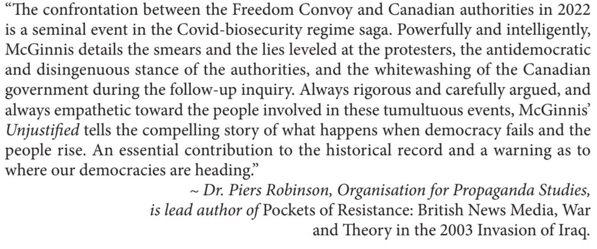 RayMcGinnis7's tweet photo. Thank you Dr. Piers Robinson for your endorsement of my new book, Unjustified: The Freedom Convoy, the Emergencies Act and the Inquiry that Got It Wrong https://t.co/P1YslbeGzI