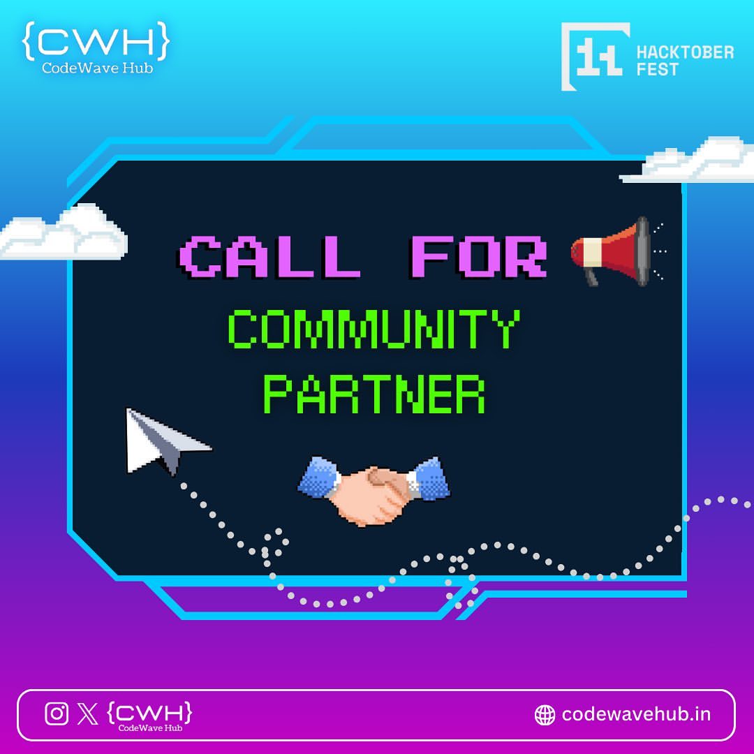 codewavehub's tweet image. The Applications for
Community partnerships are now Open! 🤝🏼
•
Apply here 🔗: forms.gle/2Hb1aA3rqwT27d…
•
Applications close on 11th October! 
•
Comment your favourite communities
we should collaborate with 👀
•
#codewavehub #hacktoberfest
#lordsinstitute #hyderabad