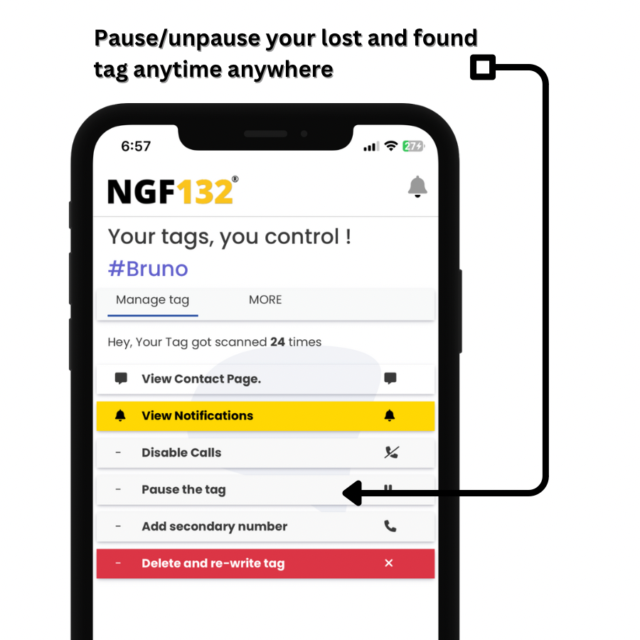 Pause or unpause your lost and found tag as per your convenience anytime.

#lostandfound #convenience #smarttag
#lostitem #trackmythings #smartconvenience #losttag