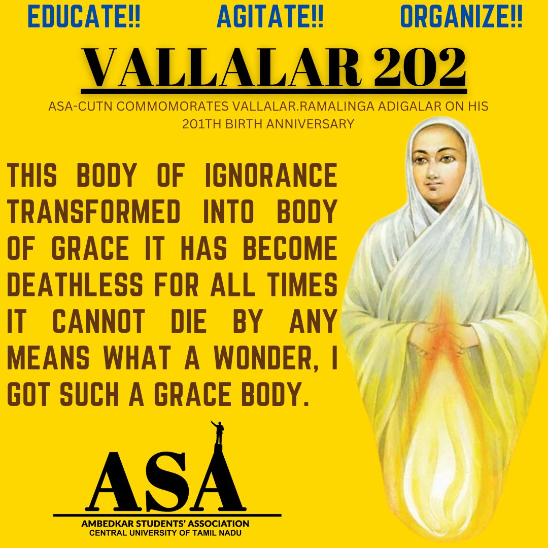 asacutn's tweet photo. #Vallalar202 🙏🪔
ASA-CUTN Commomorates Vallalar.Ramalinga Adigalar on this 202th Birth Anniversary. #Vallalar #வள்ளலார்

JAI BHEEM!
Ambedkar Students' Association
Central University of Tamilnadu.
#ASAcutn #jaibheem #jaibhim
#EducateAgitateOrganize https://t.co/fTKqhxakc3