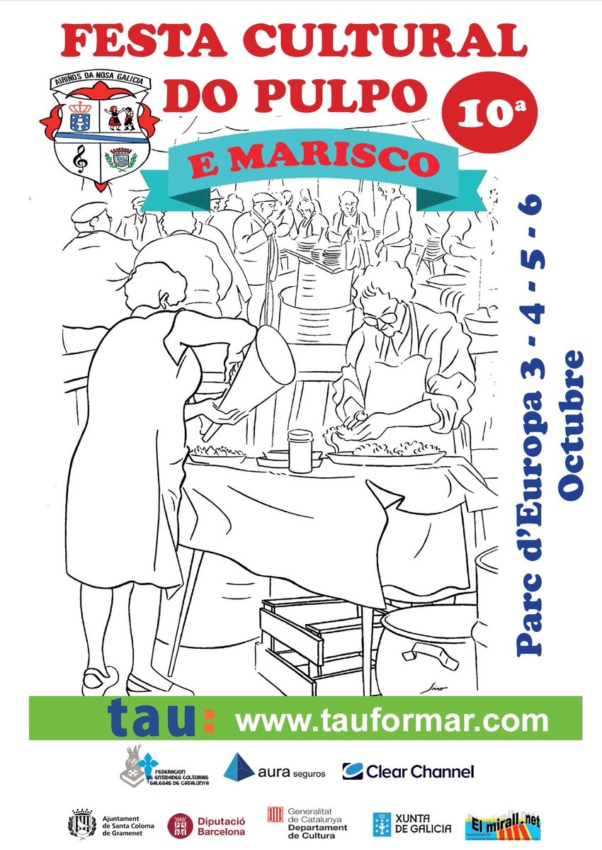 🐙FESTA CULTURAL DO PULPO E MARISCO
Este sábado tes unha cita coa cultura galega no parque Europa de #santacoloma. Gastronomía, música, bailes, exposición fotográfica e pola noite diversión asegurada. Esperámosche
#Galicia