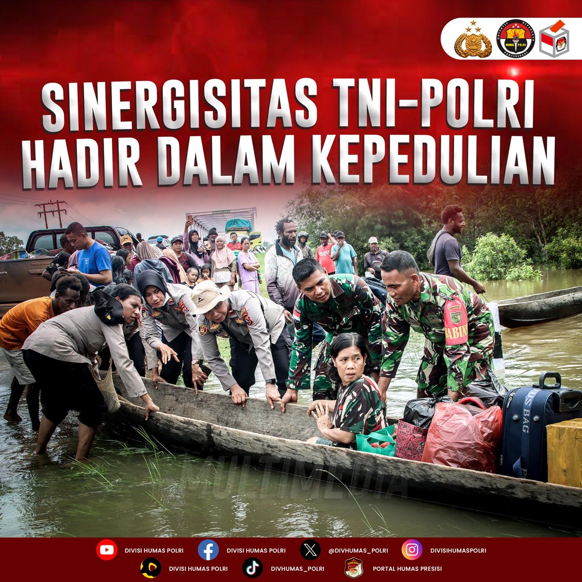 Potret sinergisitas TNI-Polri saat bahu membahu dalam proses evakuasi korban ketika bencana alam terjadi. Kepedulian ini menjadi wujud nyata kebersamaan personel TNI-Polri dalam segala situasi dan kondisi. 

#TNIPolriSolidBersinergi