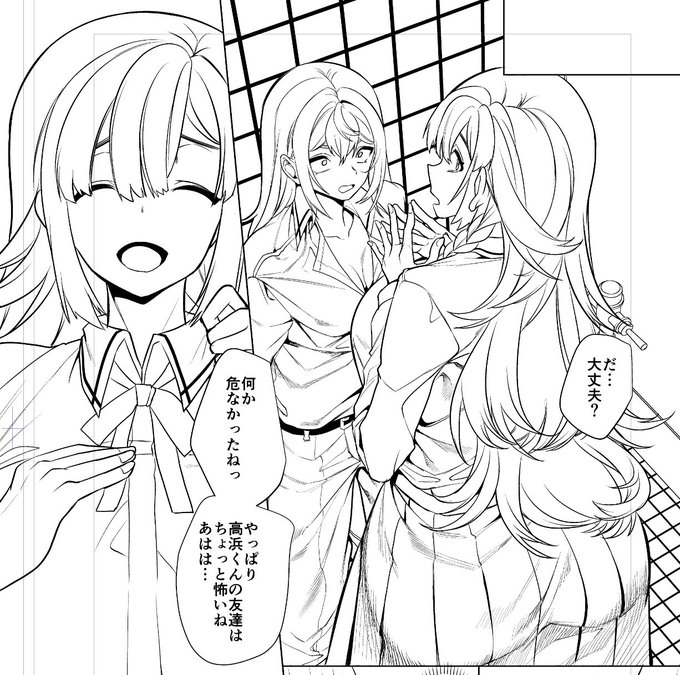 制服のシワ、雰囲気でごまかしてる感が強いけど描きこみ密度は結構頑張れてるかな 