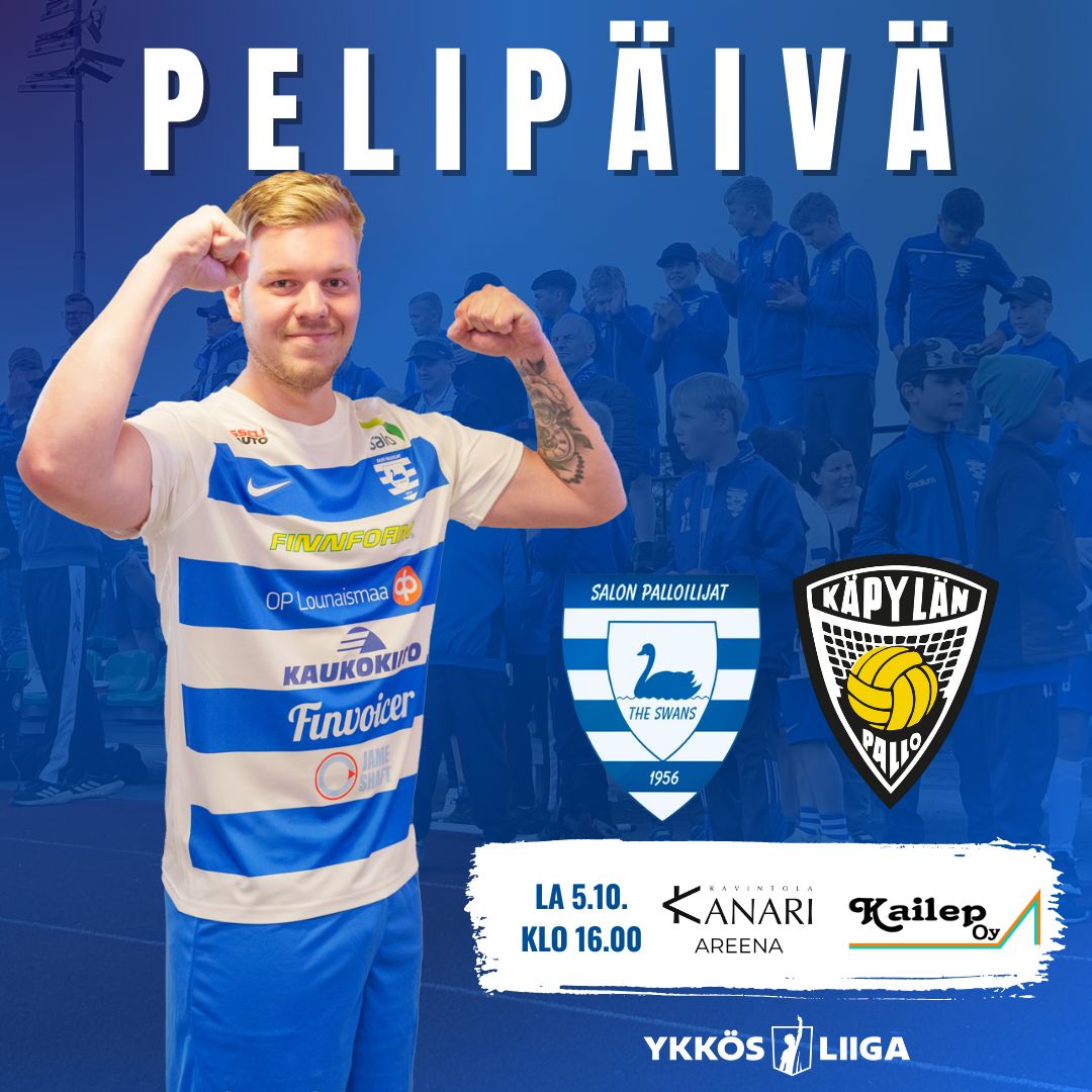 𝐊𝐚𝐮𝐝𝐞𝐧 𝐯𝐢𝐢𝐦𝐞𝐢𝐧𝐞𝐧 𝐤𝐨𝐭𝐢𝐩𝐞𝐥𝐢𝐩𝐚̈𝐢𝐯𝐚̈! 

🆚️ SalPa - KäPa
⏰️ La 5.10. klo 16.00
⚽️ Salon Urheilupuisto, Kanari Areena
💶 Normaali lippu 10€ / tukilippu 20€ / alle 16v ilmaiseksi

Ennakkoliput: joutsenlauma.fi

<a href="/ykkosliiga/">Ykkösliiga</a>
@salonkaupunki