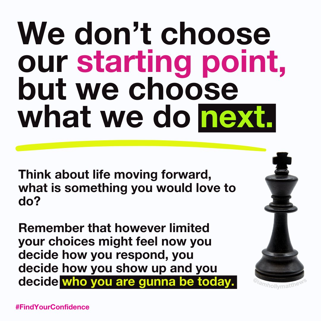 hollymatthews's tweet photo. Your move...
So much of our life is out of our control BUT we get to choose how we respond and what happens next. We get to decide who we want to show up as today and who we are going to be in any given situation.
#thehappymeproject #findyourconfidence #howtobeconfident https://t.co/CqtPe7nvsd