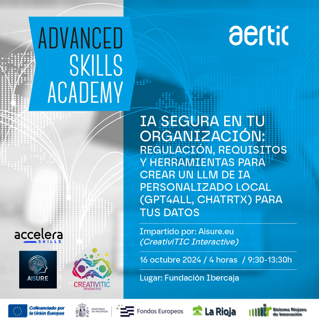 🚀 Comienza Skills Academy 👉 Dirigido a profesionales TIC
Empezamos fuerte 🤜🤛'La  IA segura en las organizaciones'
🗓️ 16 de octubre, de 9.30 h a 13.30h
📌 en @Fundación Ibercaja 
Inscripciones: admin@aertic.es 📩
<a href="/aisureeu/">AISure Europe</a> <a href="/CreativiTIC/">CreativiTIC Interactive</a> <a href="/acceleraskills/">ACCELERA SKILLS</a>